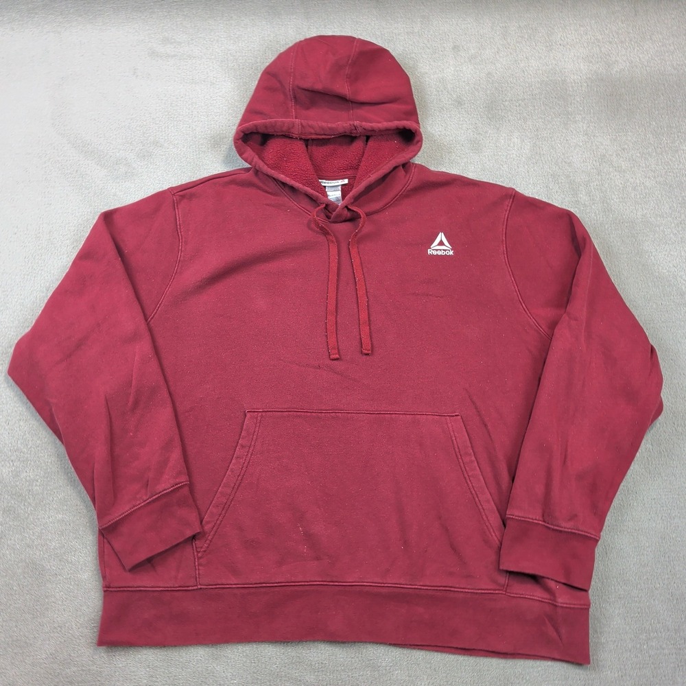 Reebok Hoodie Size 3XL Mens Burgundy Red Fleece Pullover Delta Logo Sweatshirt